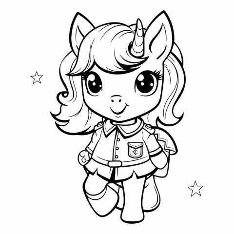 Black and White Cartoon Illustration of Cute Unicorn Fantasy Ani