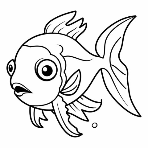 Black and White Cartoon Fish Vector Illustration. Coloring Book