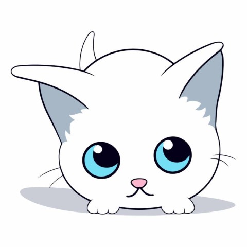 Cute white cat with blue eyes in cartoon style.