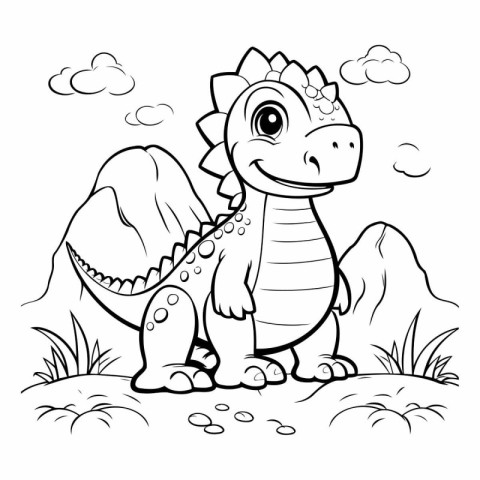 Coloring Page Outline Of Cute Dinosaur Vector Illustration.