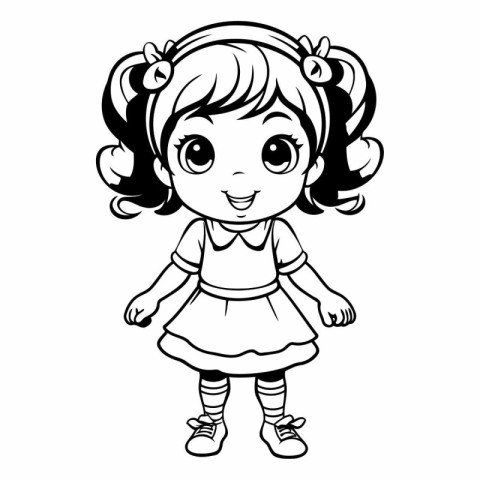 Cute little girl cartoon for coloring book or page.