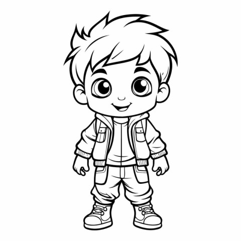 Cute little boy cartoon character for coloring book.