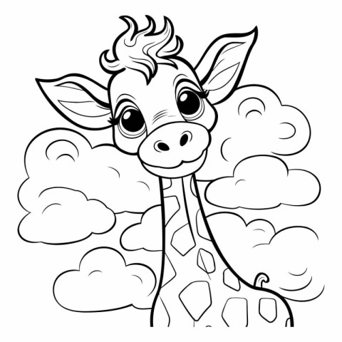 Coloring book for children: Giraffe on a background of clouds