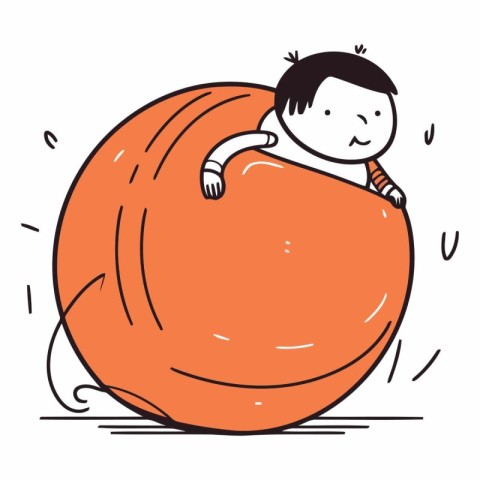 Cute little boy sitting on big orange ball.