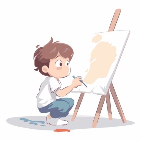 Cute little boy drawing a picture on easel