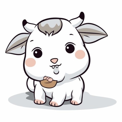 Cute cartoon cow with spoon on white background.