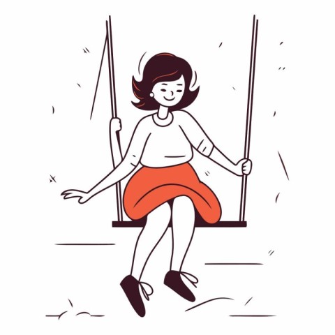 Girl swinging on a swing in doodle style.