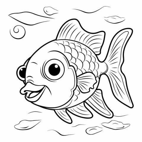 Black and White Cartoon Illustration of Cute Fish Animal Charact