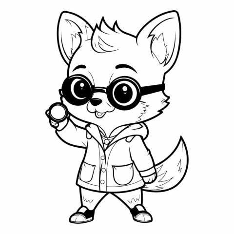 Black and White Cartoon Illustration of Cute Fox Animal Characte