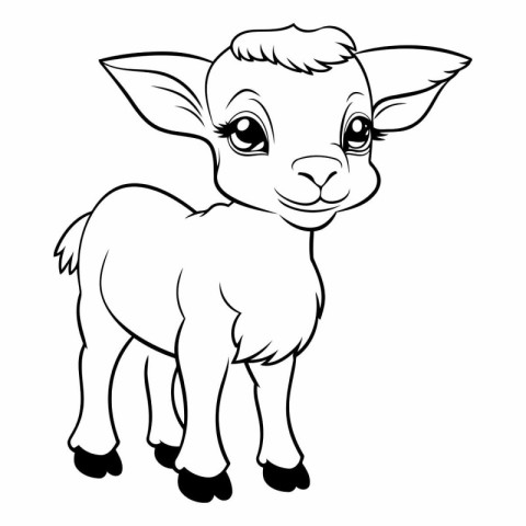 Black and White Cartoon Illustration of Cute Baby Sheep Animal f