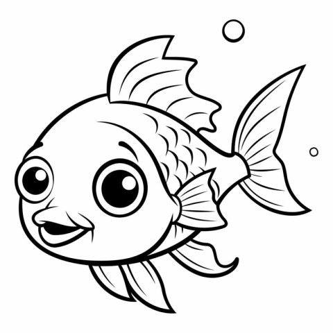 Black and White Cartoon Illustration of Cute Fish Animal Charact