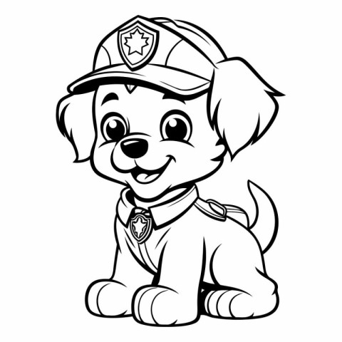 Cute Cartoon Dog Police Officer or Policeman Coloring Book Page