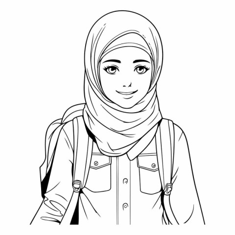 Muslim woman with hijab in black and white colors.