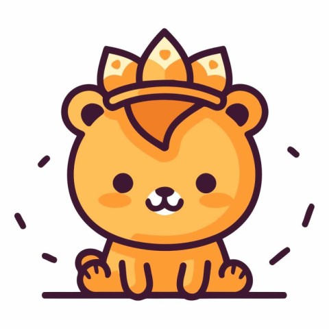 Cute little lion with crown in flat style.