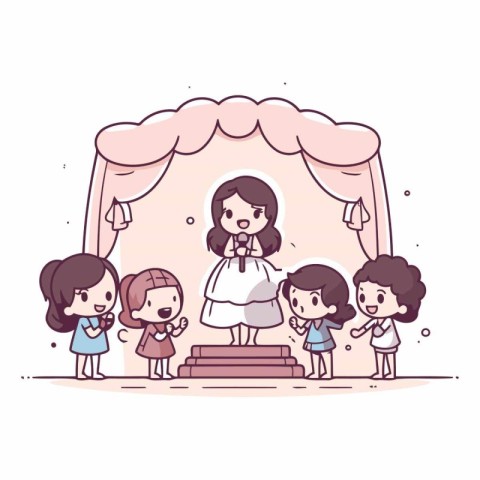 Illustration of a little girl with her friends in the theater.