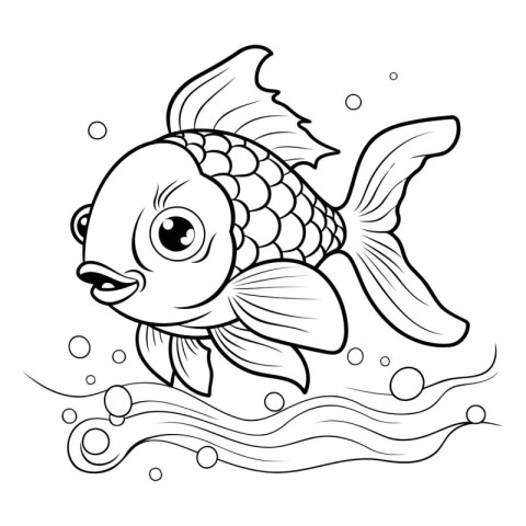 Coloring book for children: goldfish. Black and white vector ill