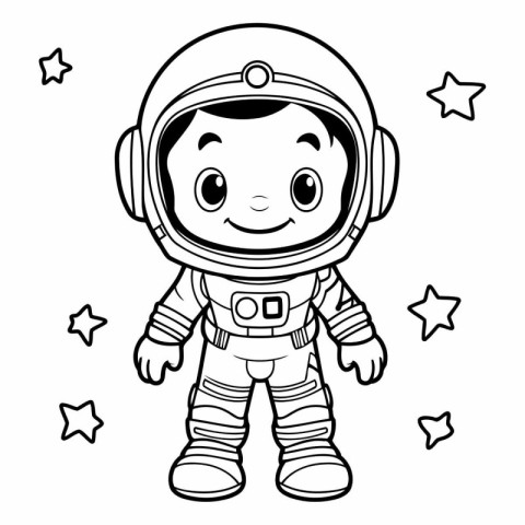 Cartoon astronaut with stars. Coloring book.