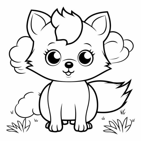 Black and White Cartoon Illustration of Cute Fox Animal Characte