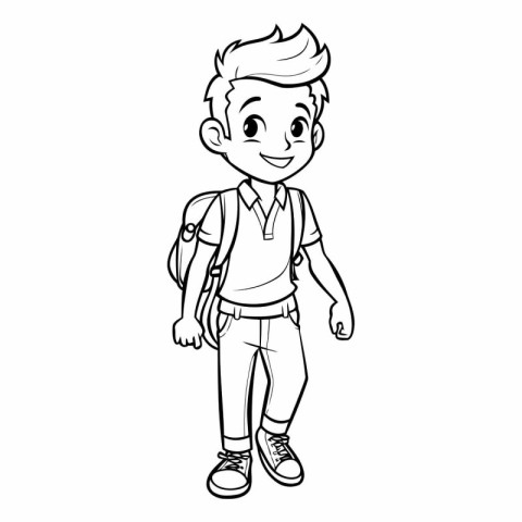 cute boy with backpack cartoon vector illustration graphic desig