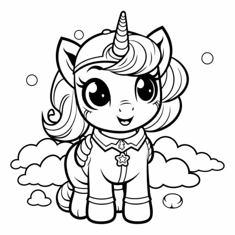 Black and White Cartoon Illustration of Cute Unicorn Fantasy Ani