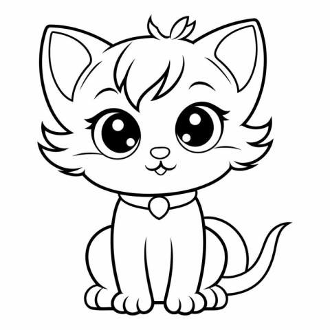 Black and White Cartoon Illustration of Cute Cat Animal Characte