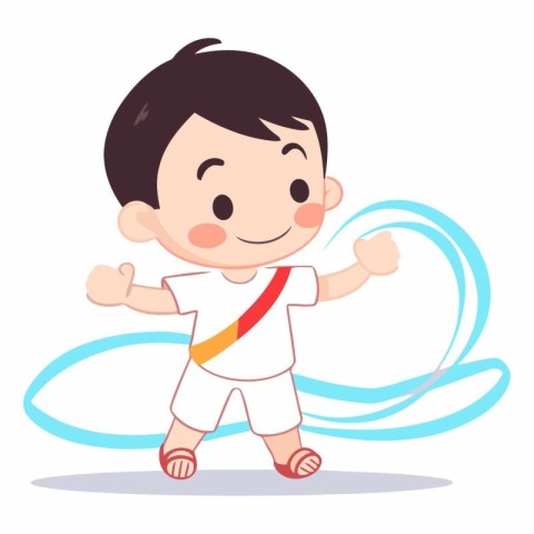 Cute little boy doing gymnastic exercise. Vector cartoon illustr