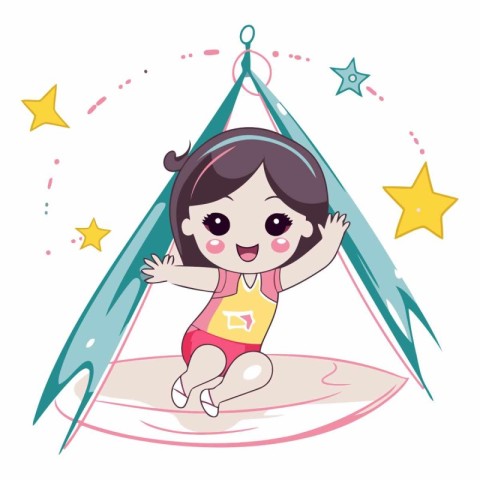 Cute little girl playing in a teepee.