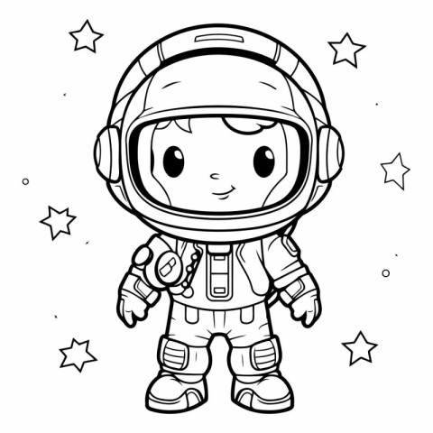 Coloring book for children: astronaut girl in space suit and hel