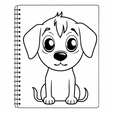 Cute cartoon dog with notebook for coloring page.