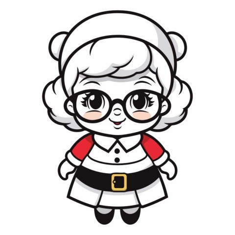 Cute Cartoon Santa Girl isolated on white background.