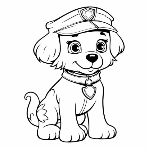 Black and White Cartoon Illustration of Cute Puppy Police Dog Co