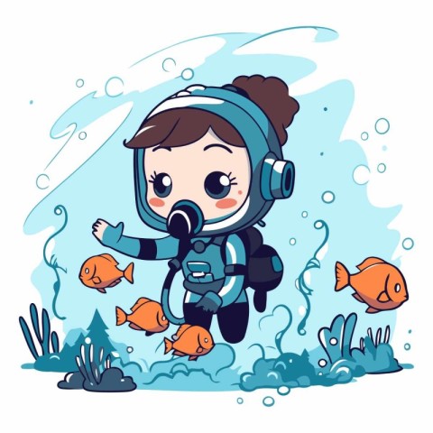 Cute little girl scuba diving in the sea.