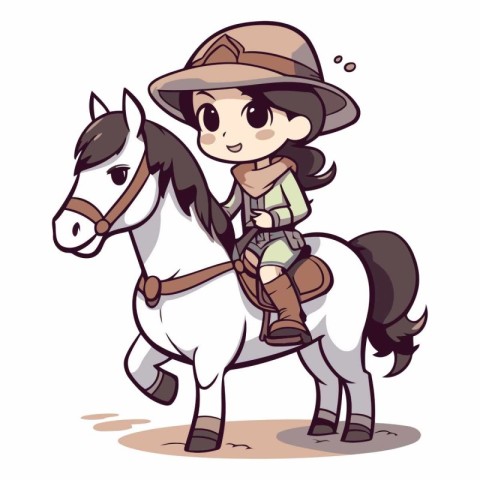 Illustration of a Cute Girl Riding a Horse on a White Background