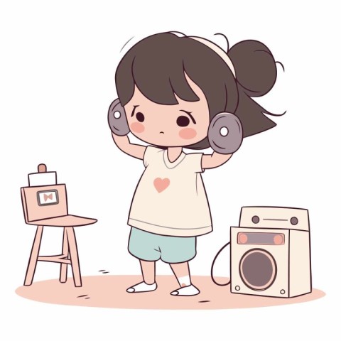 Cute little girl listening to music with headphones.