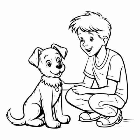 Boy and dog - Coloring book for children.