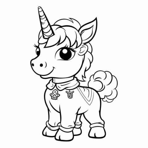 Black and White Cartoon Illustration of Cute Unicorn Animal for