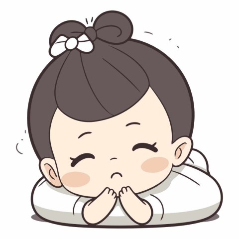 Illustration of a Cute Little Girl Sleeping in the Bed.