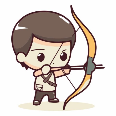 Cupid with bow and arrow cartoon vector illustration. Cute boy w