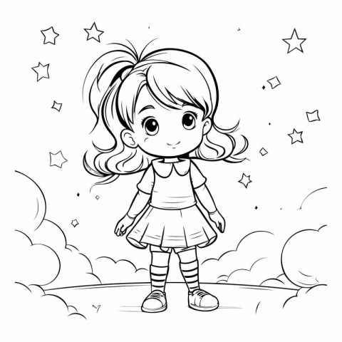 Coloring Page Outline Of a Little Girl Vector Illustration.