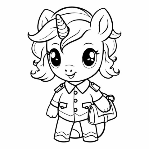 Coloring Page Outline Of cartoon unicorn with backpack.