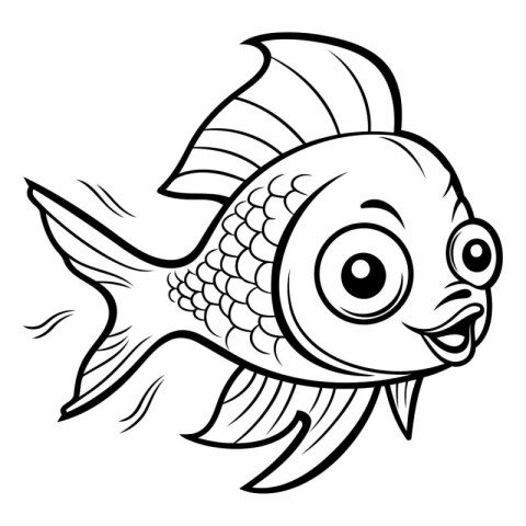 Black and White Cartoon Illustration of Fish Animal Character fo