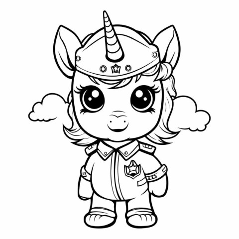 Black and White Cartoon Illustration of Unicorn Fantasy Characte