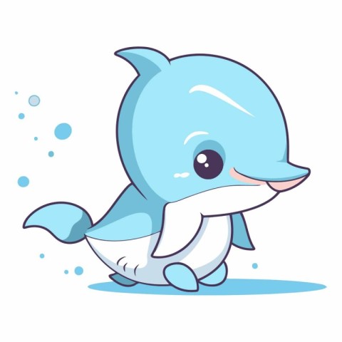 Cute little dolphin cartoon vector illustration. Cute cartoon ba