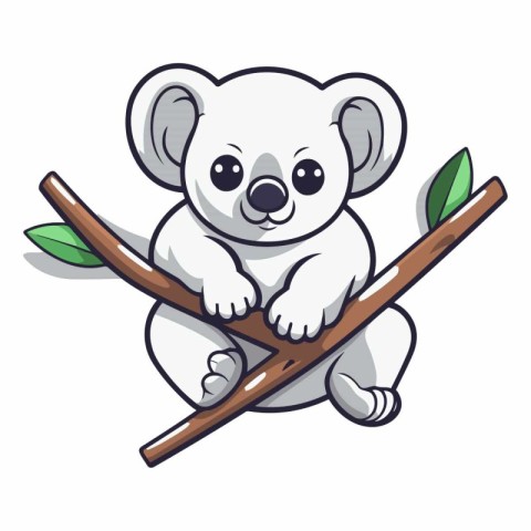 Cute koala bear on a tree cartoon vector illustartion