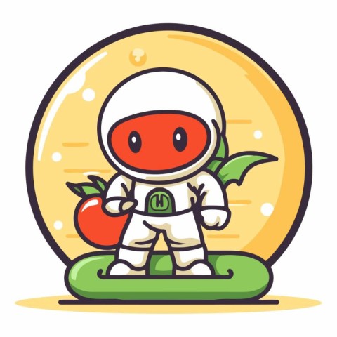 Astronaut with apple of a cartoon character.