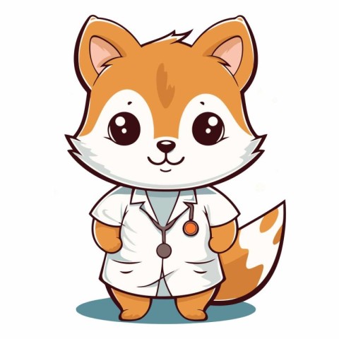 Cute fox cartoon vector illustration on white background. Cute c