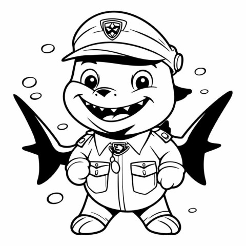 Black and White Cartoon Illustration of Little Fish Policeman Ch