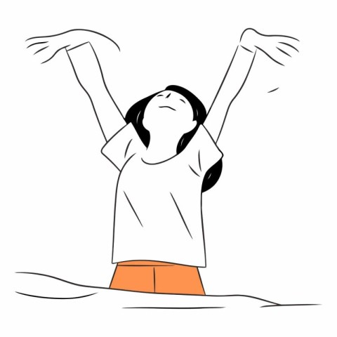 cheerful girl with raised hands. hand drawing