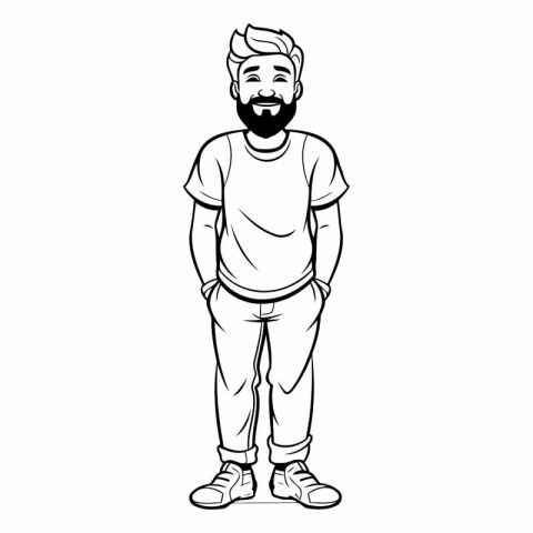 Hipster man cartoon in black and white vector illustration graph