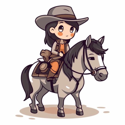 Cute little girl in cowboy costume riding a horse.